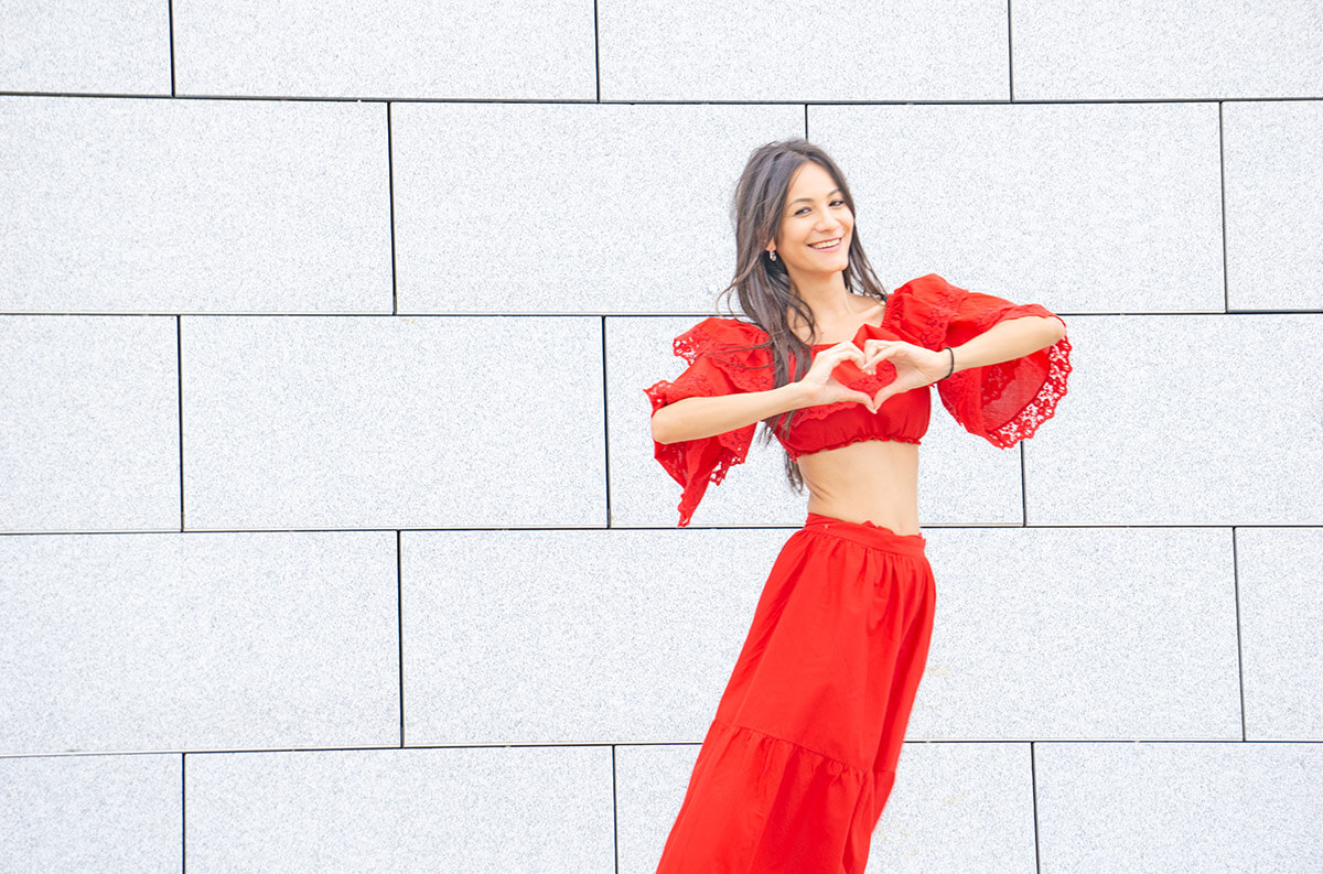 girl in a red dress